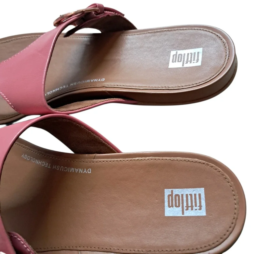FitFlop Sandals Womens 10 Pink Gracie Buckle Leather Thong Summer Flats‎